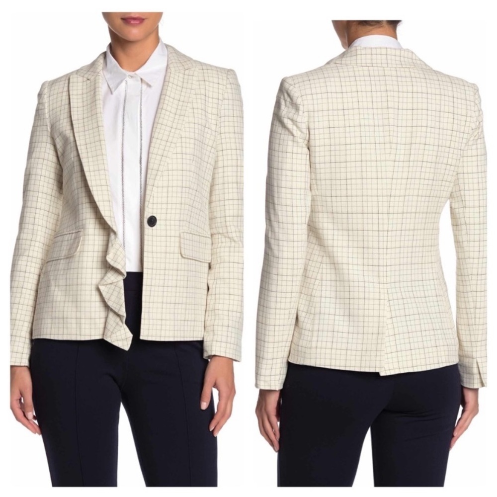 NEW Joie Villette Grid Plaid Ruffled Blazer 8 - Picture 2 of 7